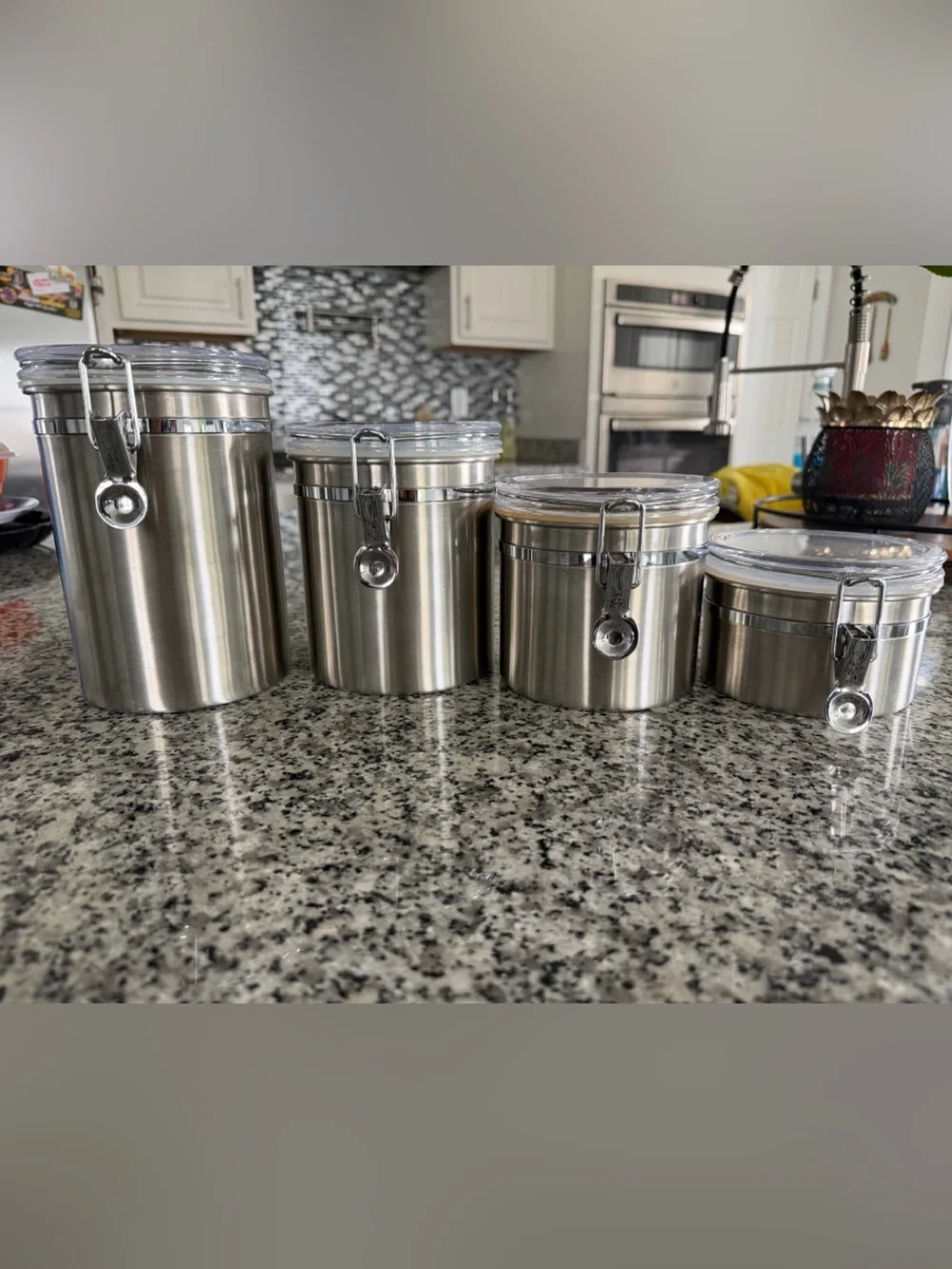 Stainless Steel Kitchen Canister Set of 4 with Secure Clamp Lock - Silver